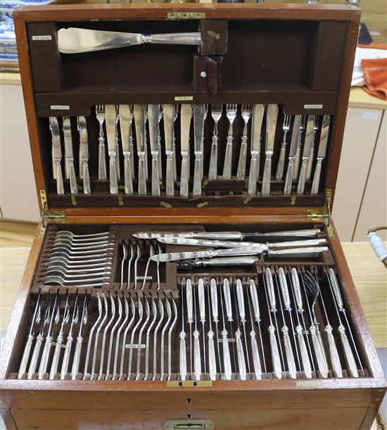 An extensive service of Mappin & Webb Princes Plate flatware, initialled, in oak canteen